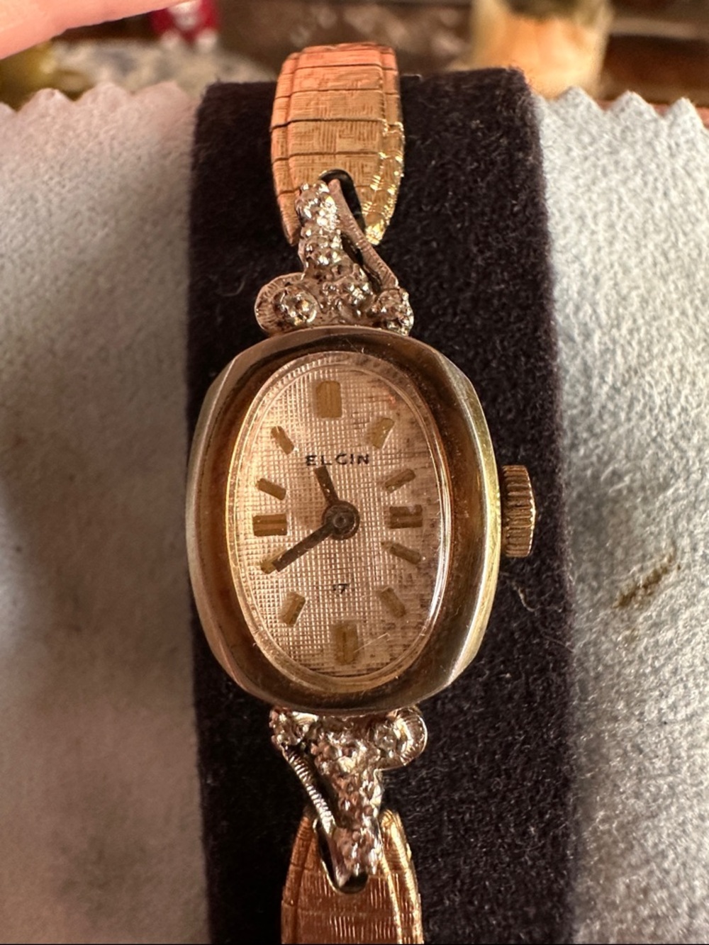 Midcentury 10k RG Diamond Accent Elgin Cocktail Watch